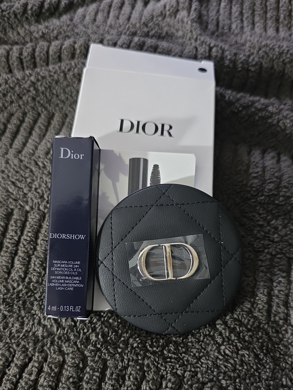 Dior Black Quilted Leather Round Card Case with Silver CD Emblem And Mascara